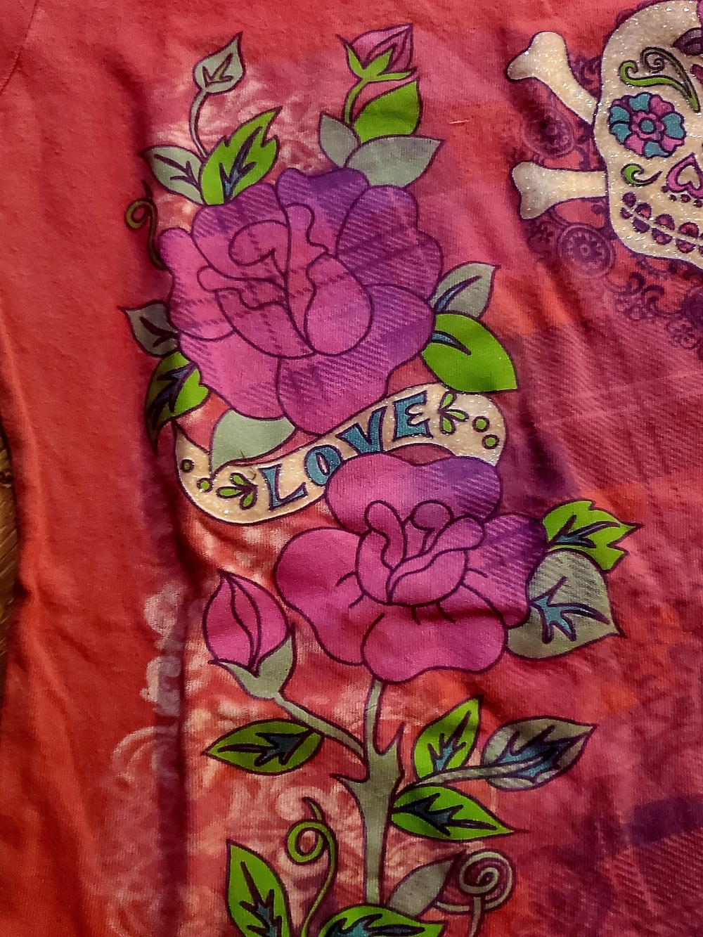 Womens Fame & Fortune Hot Pink Sugar Skull & Rose Graphic Tee - Picture 4 of 6